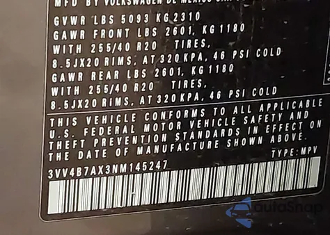 2022 Volkswagen Tiguan 2.0T Sel R-Line из США, поврежденный, VIN 3VV4B7AX3NM145247